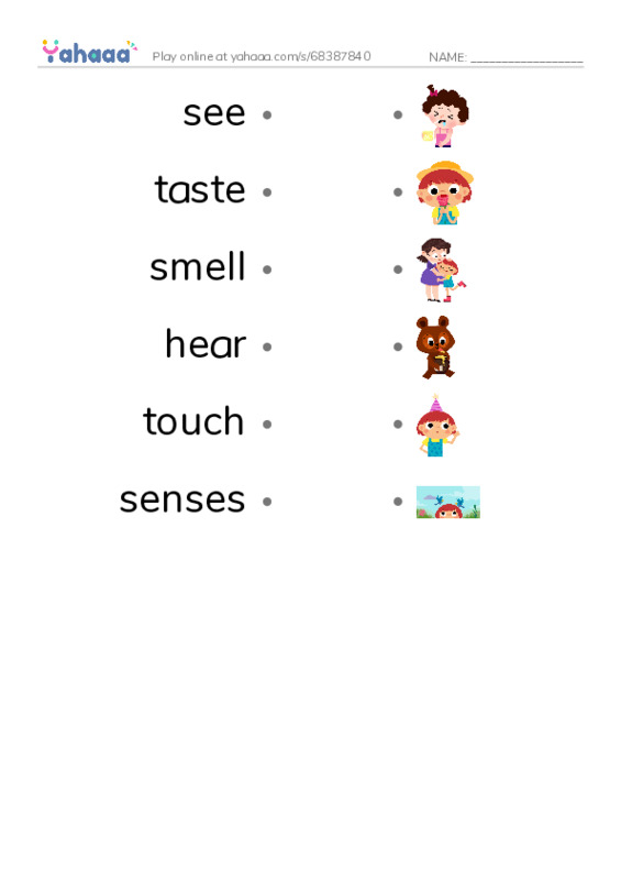 RAZ Vocabulary D: Senses PDF link match words worksheet