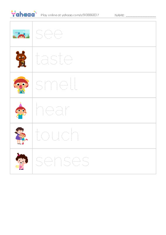 RAZ Vocabulary D: Senses PDF one column image words