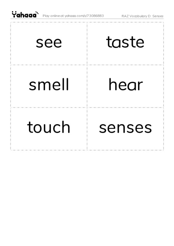 RAZ Vocabulary D: Senses PDF two columns flashcards
