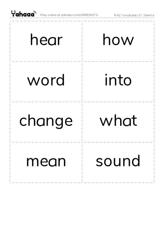 RAZ Vocabulary D: Silent e PDF two columns flashcards