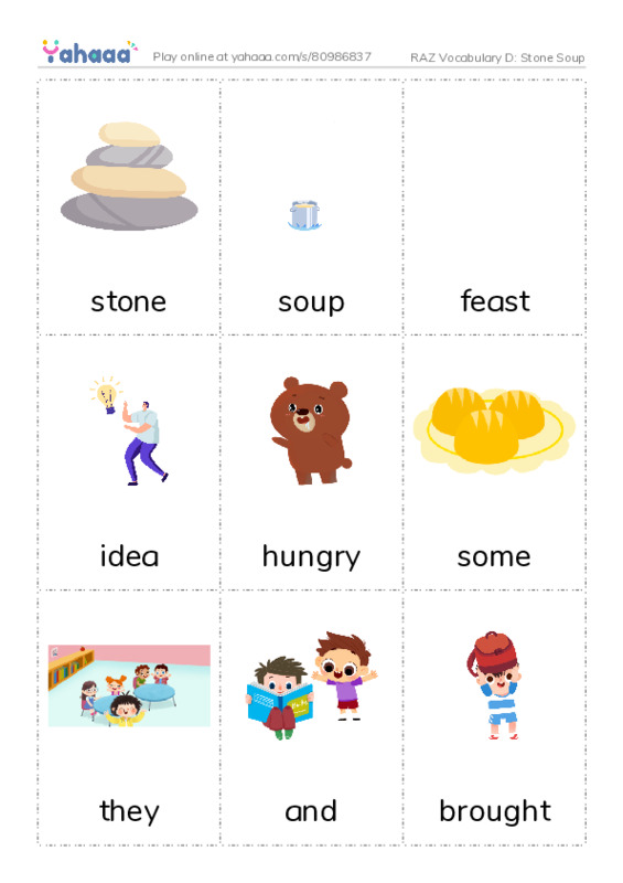 RAZ Vocabulary D: Stone Soup PDF flaschards with images