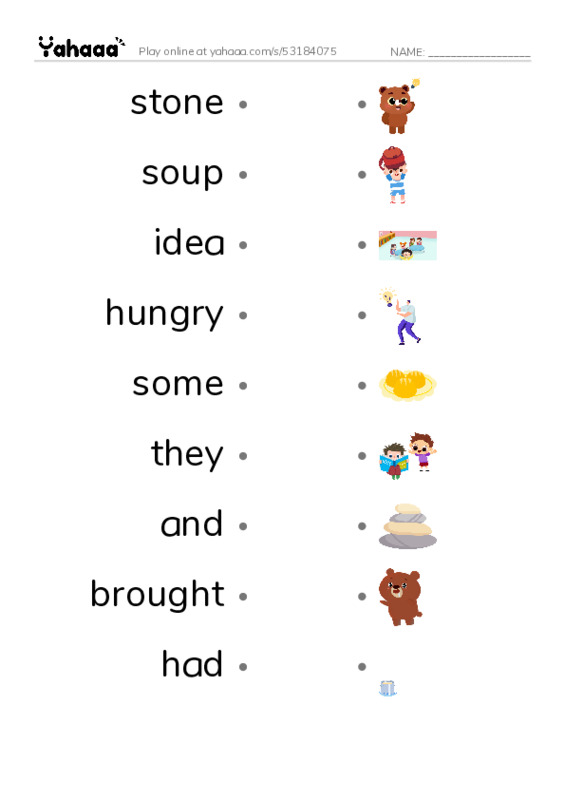 RAZ Vocabulary D: Stone Soup PDF link match words worksheet