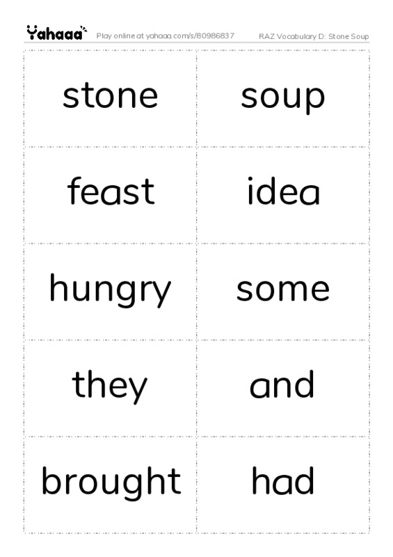RAZ Vocabulary D: Stone Soup PDF two columns flashcards