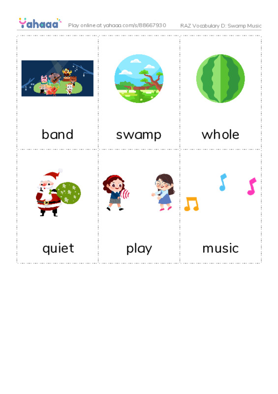 RAZ Vocabulary D: Swamp Music PDF flaschards with images