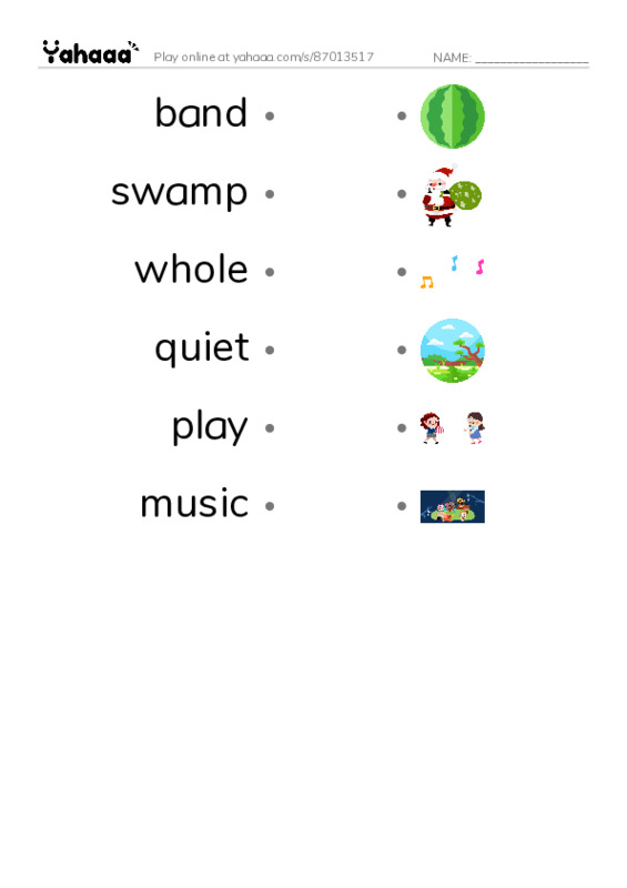 RAZ Vocabulary D: Swamp Music PDF link match words worksheet