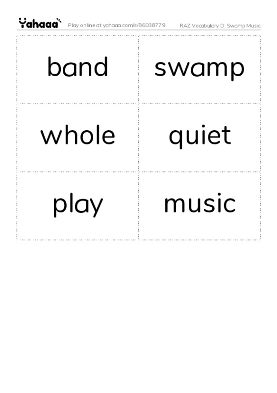 RAZ Vocabulary D: Swamp Music PDF two columns flashcards