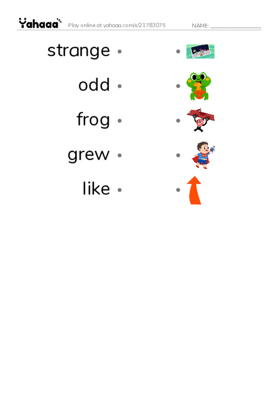 RAZ Vocabulary D: Tadpole Teasing PDF link match words worksheet