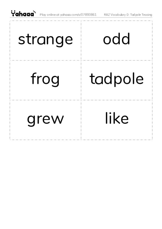 RAZ Vocabulary D: Tadpole Teasing PDF two columns flashcards