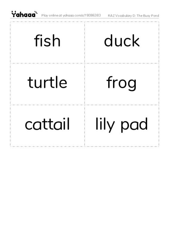RAZ Vocabulary D: The Busy Pond PDF two columns flashcards