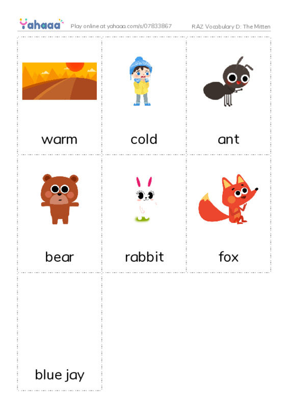 RAZ Vocabulary D: The Mitten PDF flaschards with images