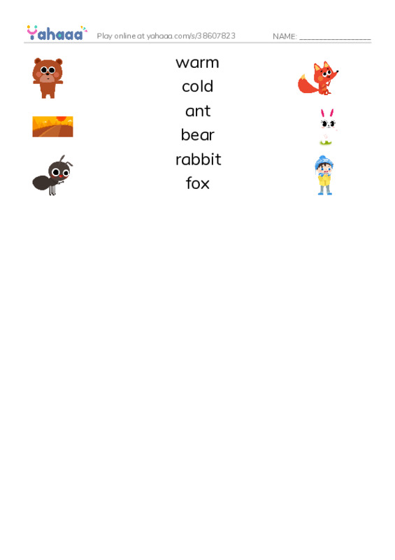 RAZ Vocabulary D: The Mitten PDF three columns match words