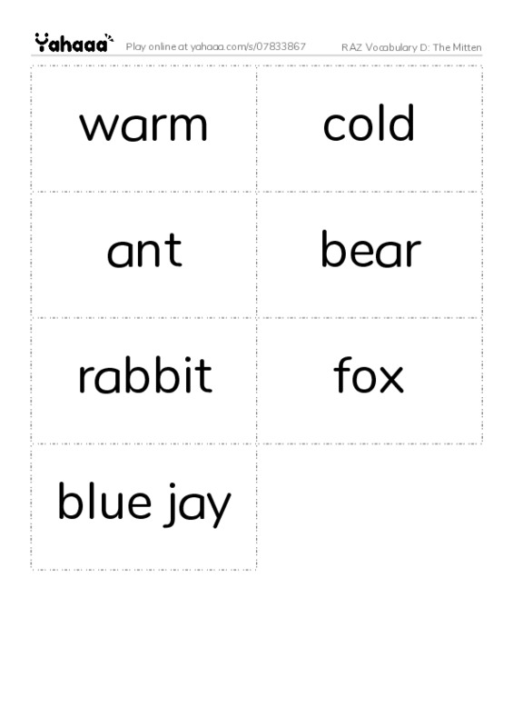 RAZ Vocabulary D: The Mitten PDF two columns flashcards