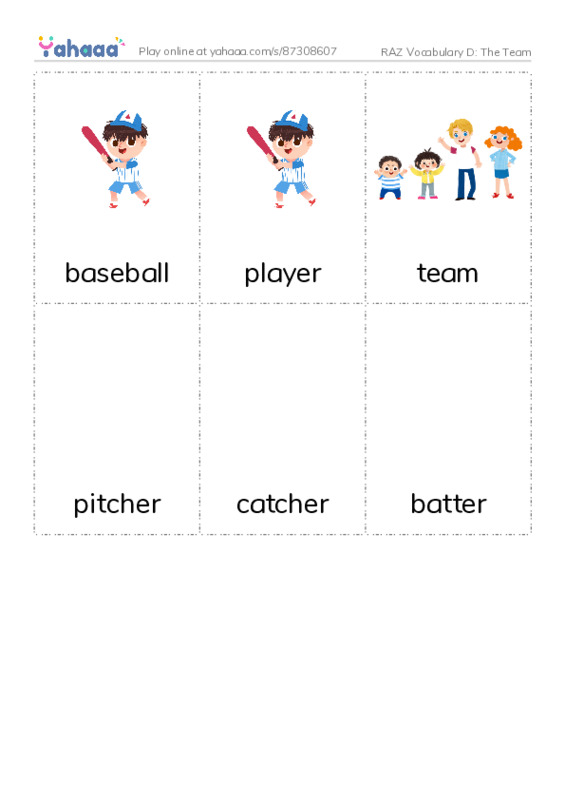 RAZ Vocabulary D: The Team PDF flaschards with images