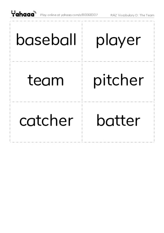 RAZ Vocabulary D: The Team PDF two columns flashcards