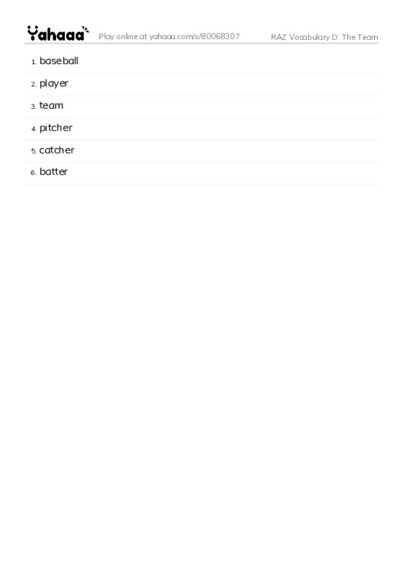 RAZ Vocabulary D: The Team PDF words glossary