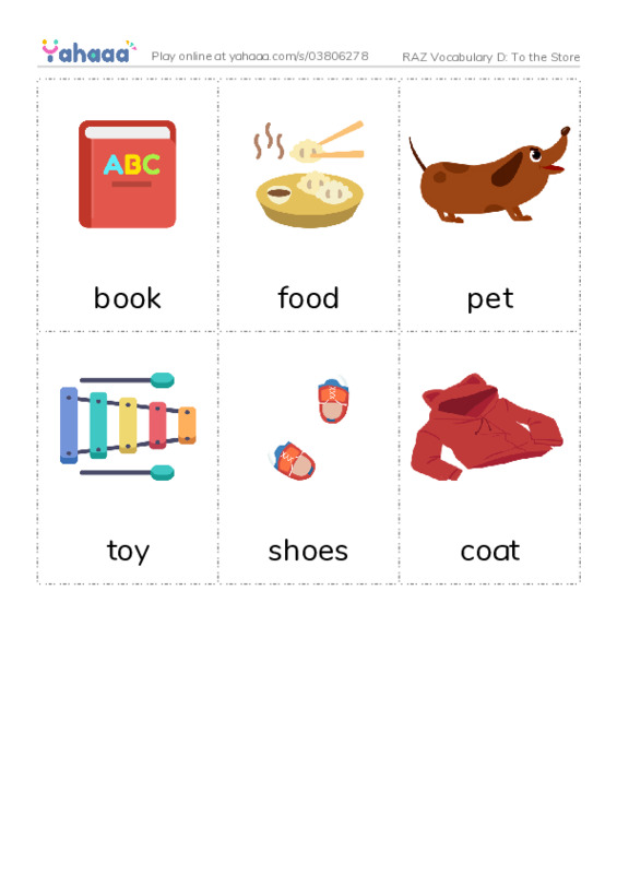 RAZ Vocabulary D: To the Store PDF flaschards with images