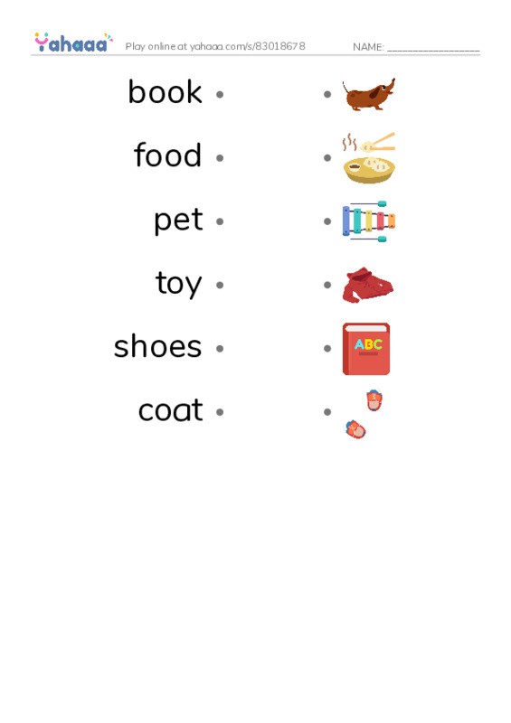 RAZ Vocabulary D: To the Store PDF link match words worksheet