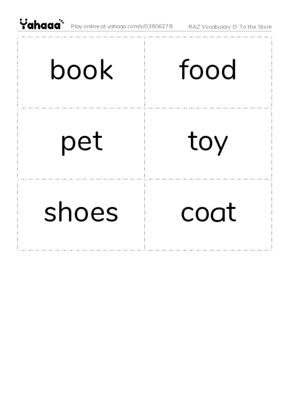 RAZ Vocabulary D: To the Store PDF two columns flashcards