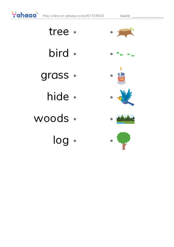 RAZ Vocabulary D: To the Woods PDF link match words worksheet