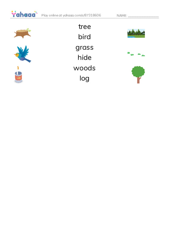RAZ Vocabulary D: To the Woods PDF three columns match words