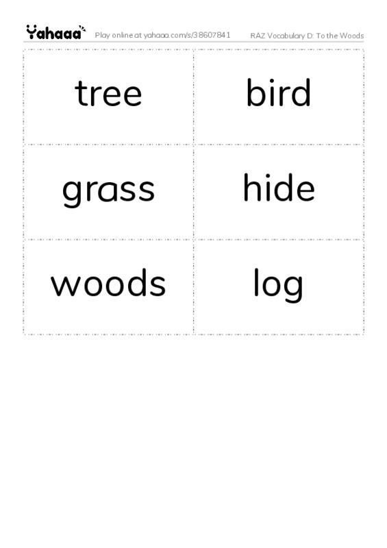 RAZ Vocabulary D: To the Woods PDF two columns flashcards