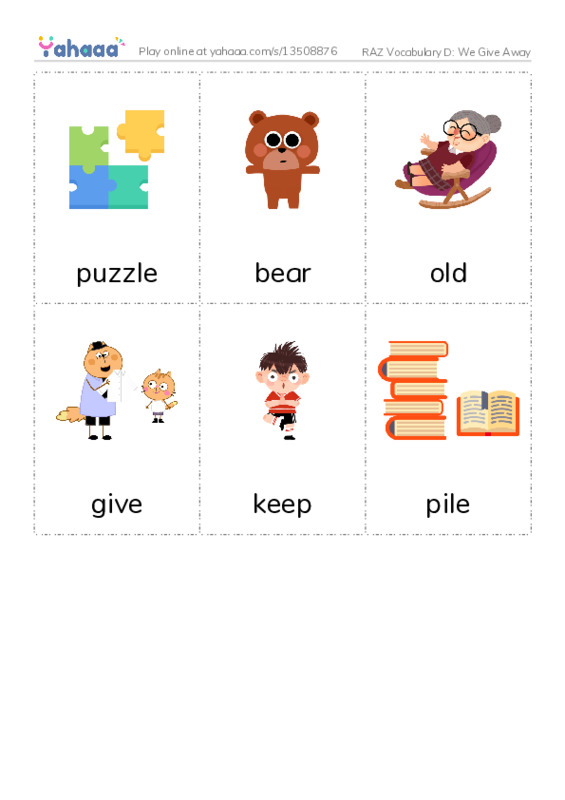 RAZ Vocabulary D: We Give Away PDF flaschards with images