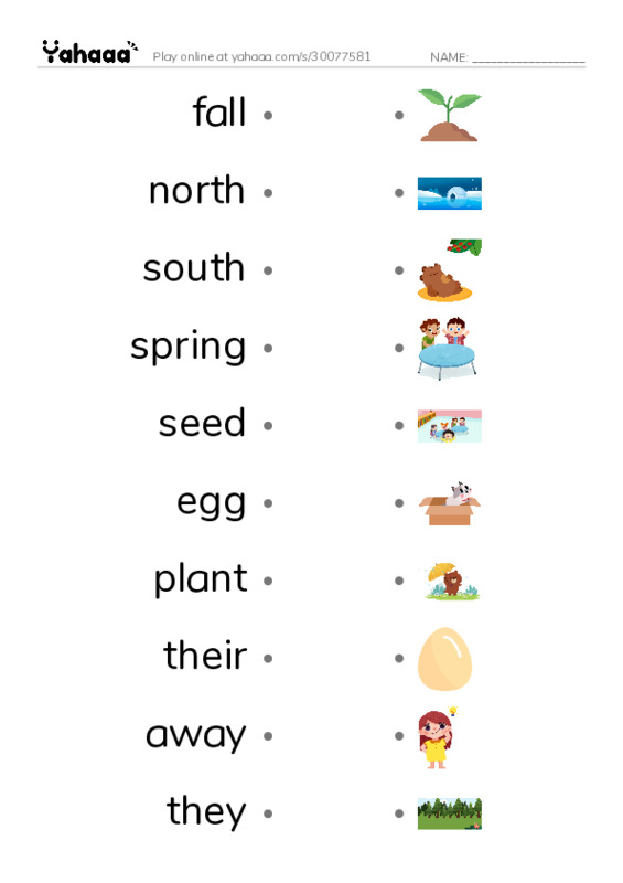 RAZ Vocabulary D: Welcome Back Butterflies PDF link match words worksheet