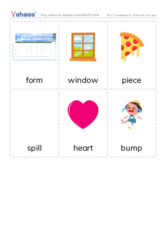 RAZ Vocabulary D: What Do You See PDF flaschards with images