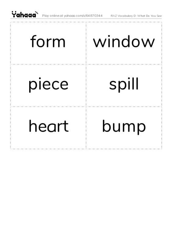 RAZ Vocabulary D: What Do You See PDF two columns flashcards
