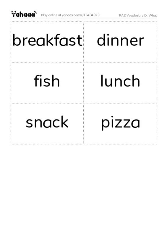 RAZ Vocabulary D: What PDF two columns flashcards