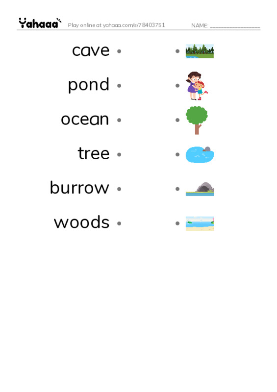 RAZ Vocabulary D: Where Animals Live PDF link match words worksheet
