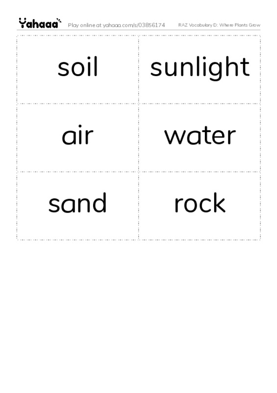 RAZ Vocabulary D: Where Plants Grow PDF two columns flashcards