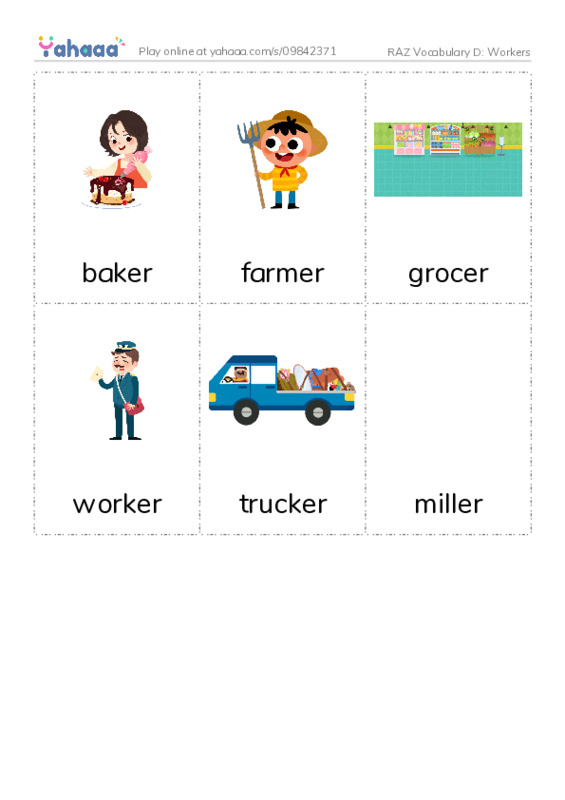 RAZ Vocabulary D: Workers PDF flaschards with images