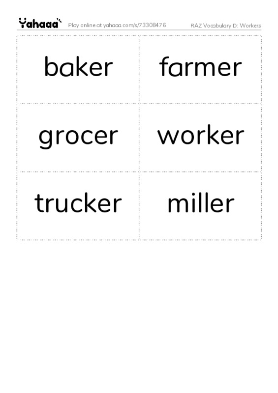 RAZ Vocabulary D: Workers PDF two columns flashcards