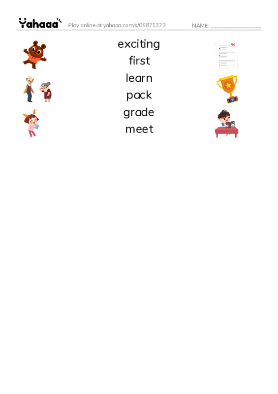 RAZ Vocabulary E: A Day of Firsts PDF three columns match words