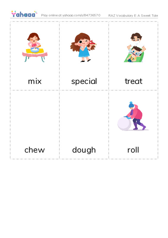 RAZ Vocabulary E: A Sweet Tale PDF flaschards with images