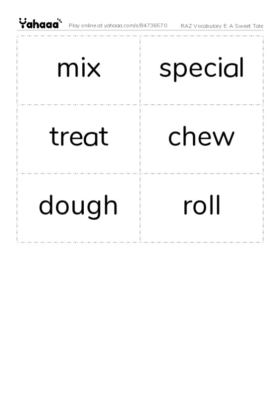 RAZ Vocabulary E: A Sweet Tale PDF two columns flashcards