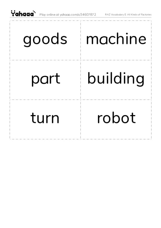 RAZ Vocabulary E: All Kinds of Factories PDF two columns flashcards