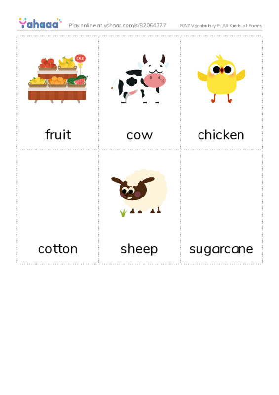 RAZ Vocabulary E: All Kinds of Farms PDF flaschards with images