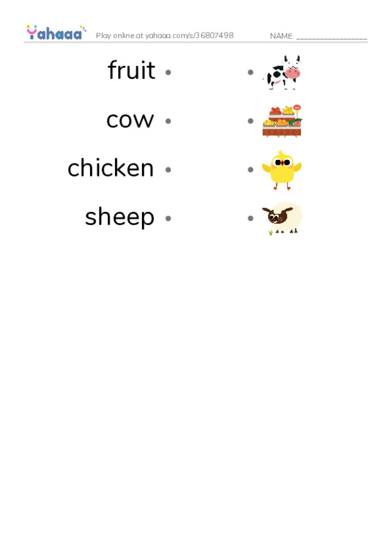 RAZ Vocabulary E: All Kinds of Farms PDF link match words worksheet
