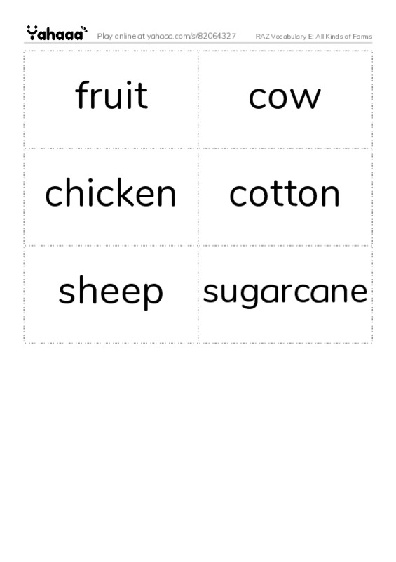 RAZ Vocabulary E: All Kinds of Farms PDF two columns flashcards