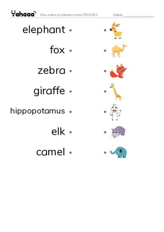 RAZ Vocabulary E: Animals Animals PDF link match words worksheet