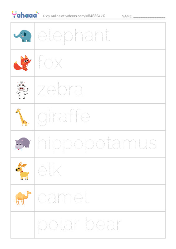 RAZ Vocabulary E: Animals Animals PDF one column image words