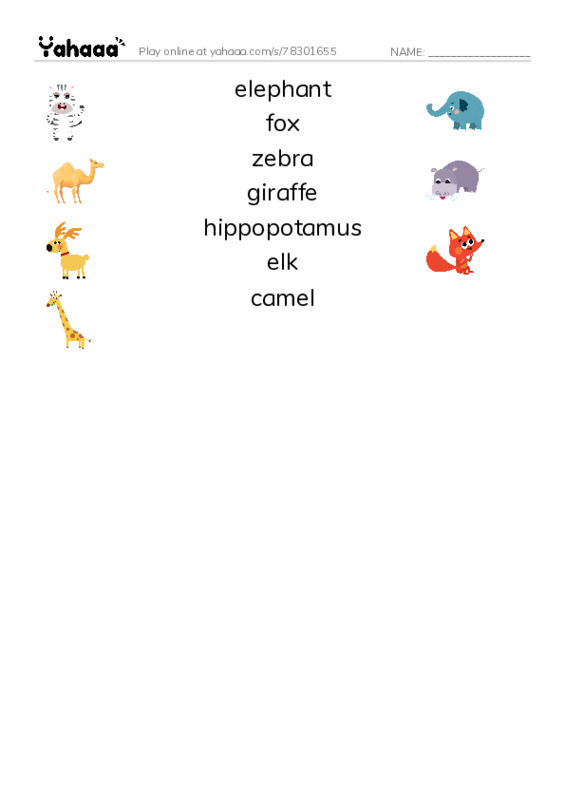 RAZ Vocabulary E: Animals Animals PDF three columns match words