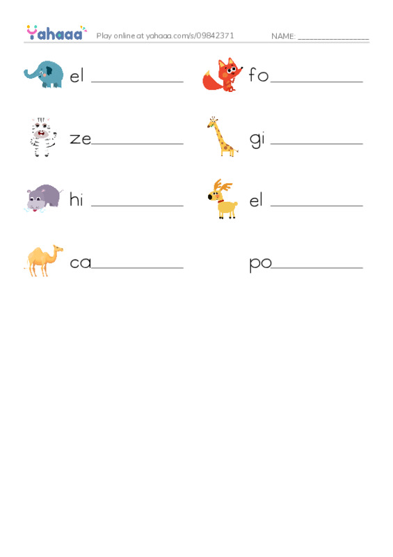 RAZ Vocabulary E: Animals Animals PDF worksheet writing row