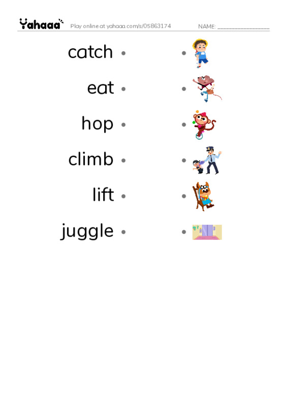 RAZ Vocabulary E: Bear and Kangaroo PDF link match words worksheet