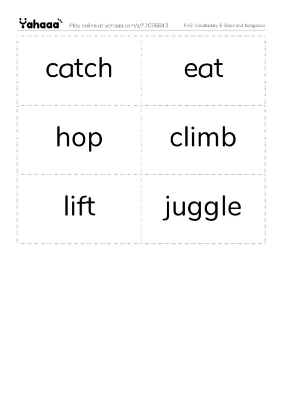 RAZ Vocabulary E: Bear and Kangaroo PDF two columns flashcards