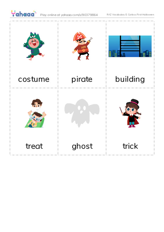 RAZ Vocabulary E: Carloss First Halloween PDF flaschards with images