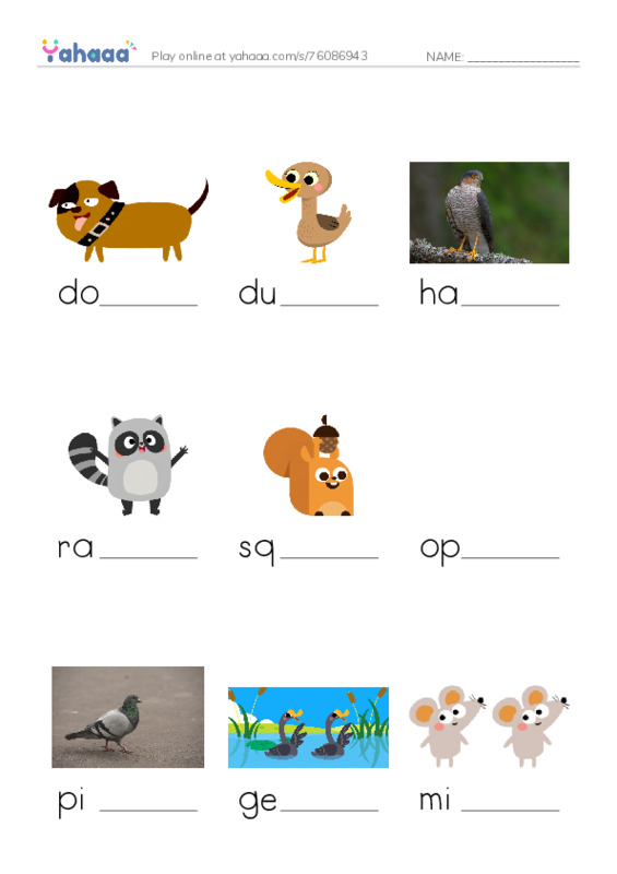 RAZ Vocabulary E: City Animals PDF worksheet to fill in words gaps