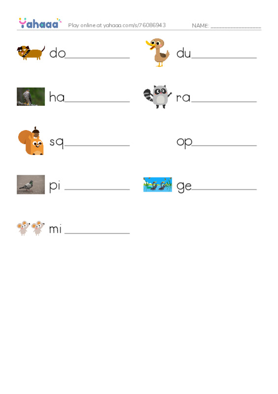 RAZ Vocabulary E: City Animals PDF worksheet writing row